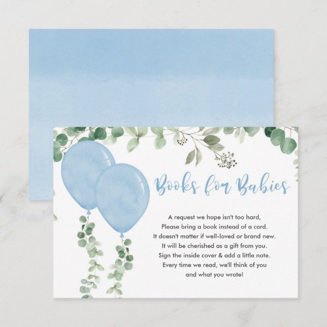 Books for babies twin boys balloons eucalyptus enclosure card (Front/Back)