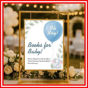 Books for Baby Balloon Elephant Baby Shower SIGN