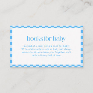 Books for Baby Blue Chequered Retro Boy Shower Enclosure Card