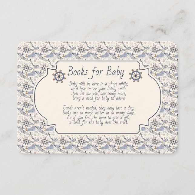 Books for Baby Blue Tan Nautical Pattern Enclosure Card (Front)