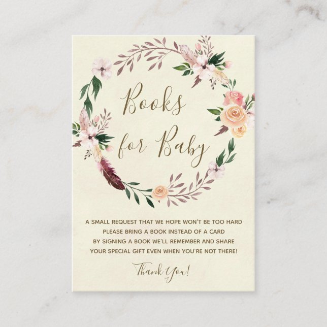 books for baby book request card boho floral (Front)