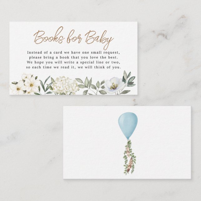 Books for Baby Boy Blue Balloon Floral Enclosure Card (Front/Back)