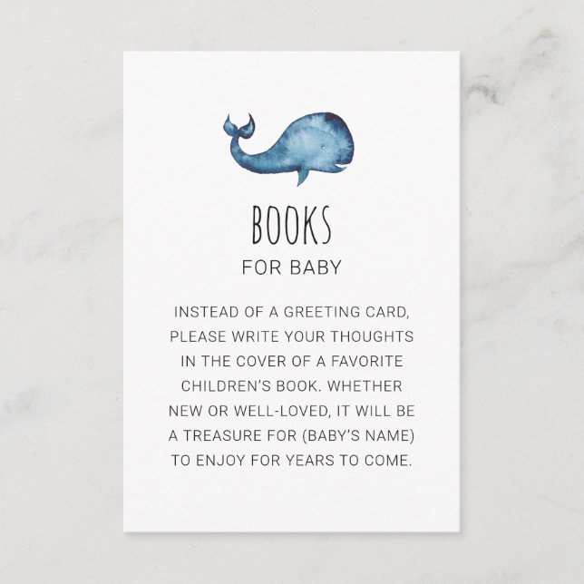Books for baby. Bring a book request. Blue whale Enclosure Card (Front)