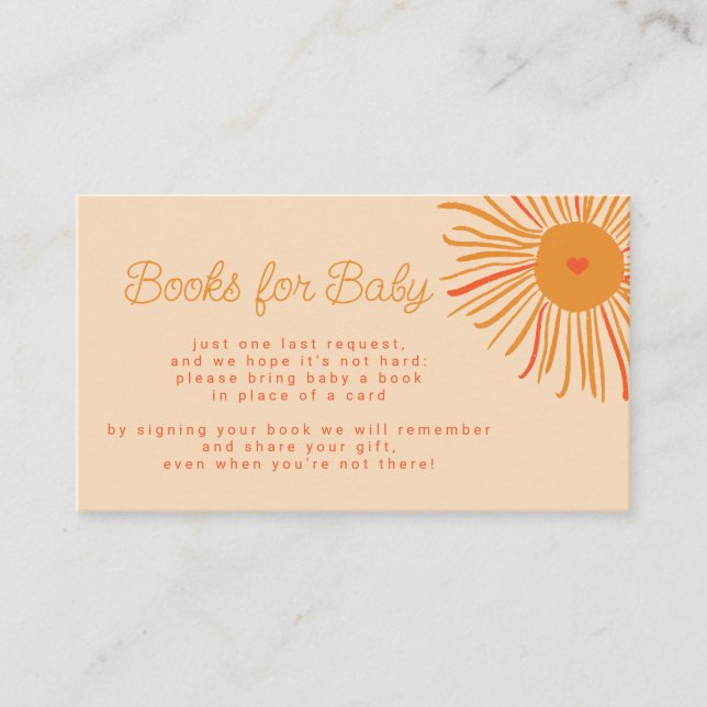 Books for baby bring a book sun baby shower enclosure card (Front)