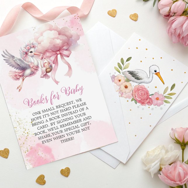 Books for Baby Card  Stork & Cloud Baby Girl Showe (Creator Uploaded)