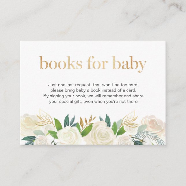 Books for baby cards | White gold florals (Front)