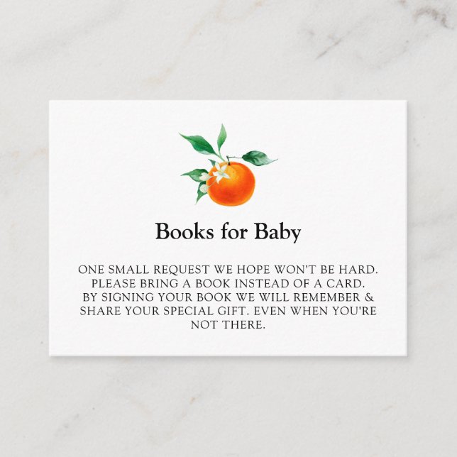 Books for Baby Clementine Baby, Orange Baby Shower Enclosure Card (Front)