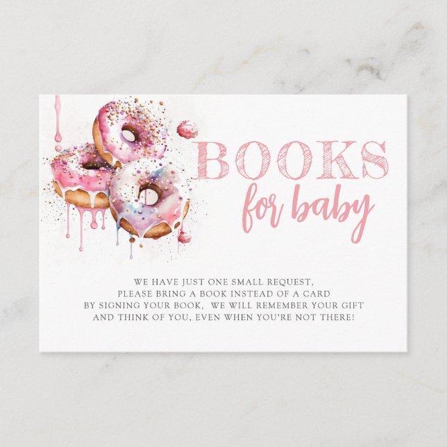 Books for Baby Cute Pink Doughnuts Baby Shower Enclosure Card (Front)