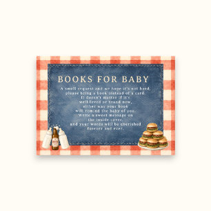 Books For Baby Denim Gingham Hamburger Baby Shower Enclosure Card