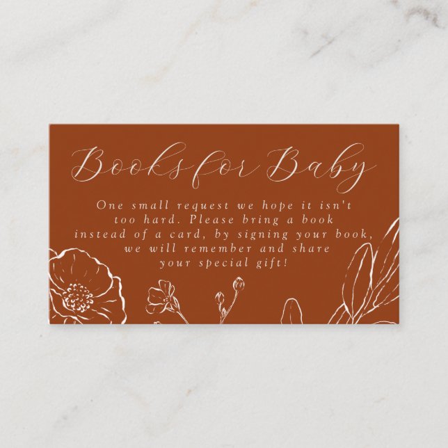 Books for Baby Elegant Burnt Orange Botanical Enclosure Card (Front)
