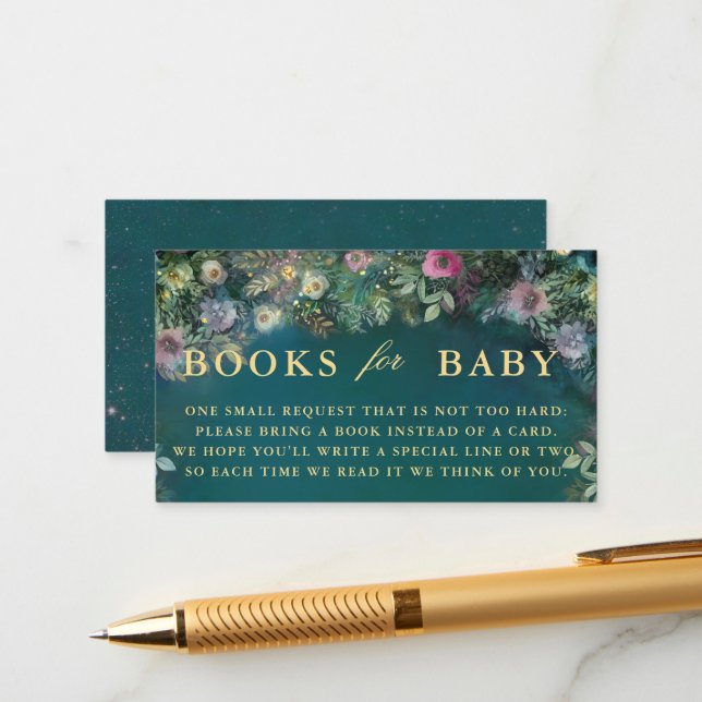 Books For Baby Enchanted Forest Greenery Roses Enclosure Card (Front/Back In Situ)