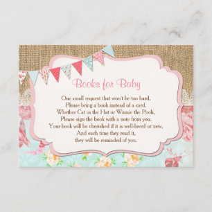 Books for baby, floral burlap book request insert invitation