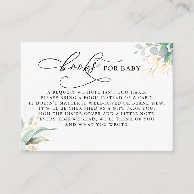 Books For Baby Gold Greenery Request Card (Front)