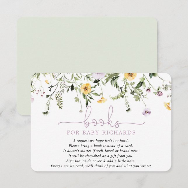 Books for Baby lavender yellow spring wild flowers Enclosure Card (Front/Back)