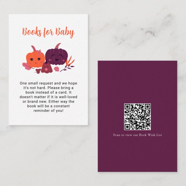 Books for Baby Little Pumpkin Baby Shower QR Code Enclosure Card (Front/Back)