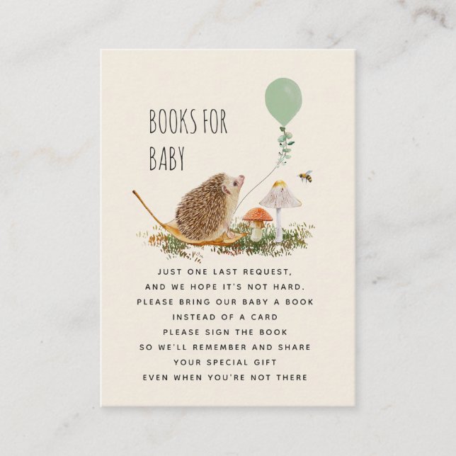 Books For Baby Mushrooms Hedgehog Balloon Enclosure Card (Front)