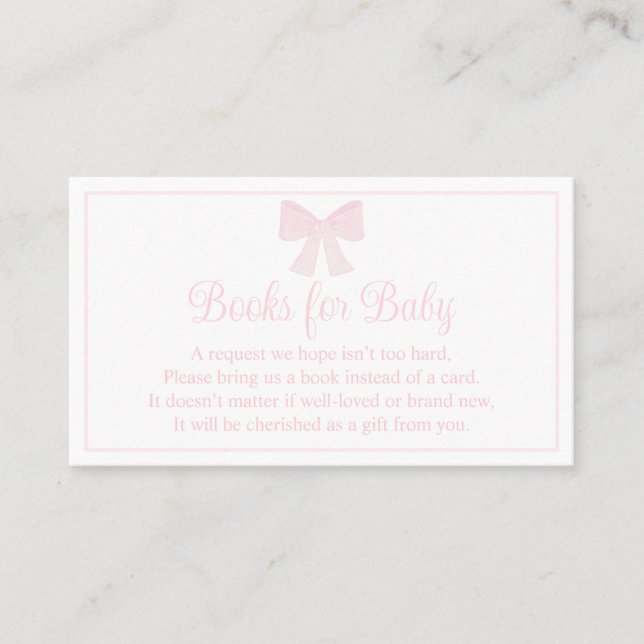 Books For Baby Pink Bow Preppy Baby Shower Business Card (Front)