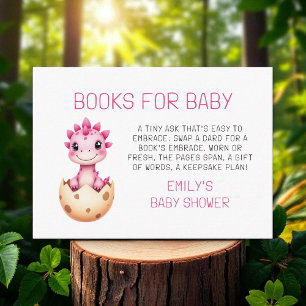 Books For Baby Pink Dinosaur Watercolor Shower Enclosure Card