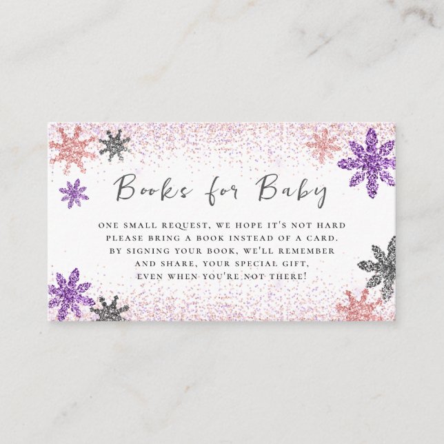 Books for Baby Pink Snowflake Baby Shower Glitter Enclosure Card (Front)