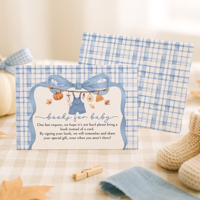 Books For Baby Pumpkin Blue Fall Baby Shower Enclosure Card (Creator Uploaded)