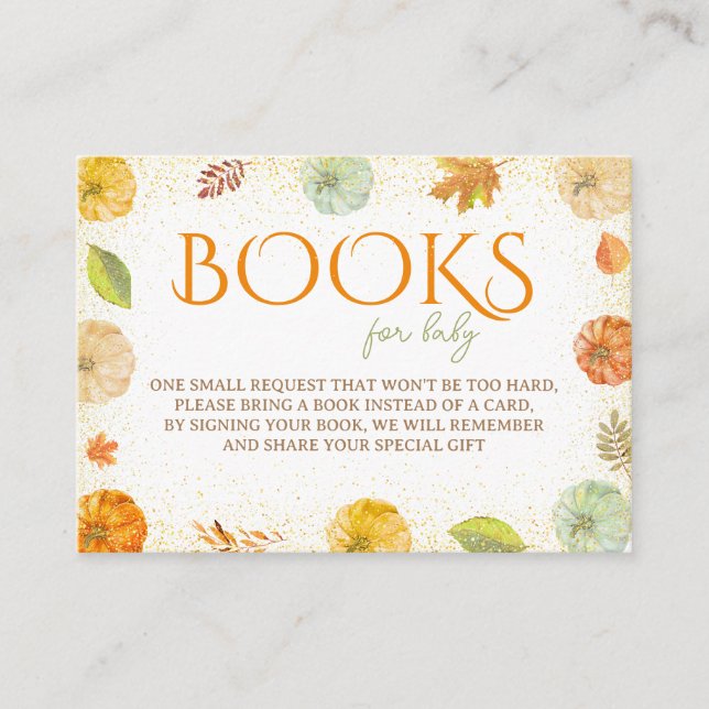 Books For Baby Pumpkin Fall Baby Shower Enclosure Card (Front)