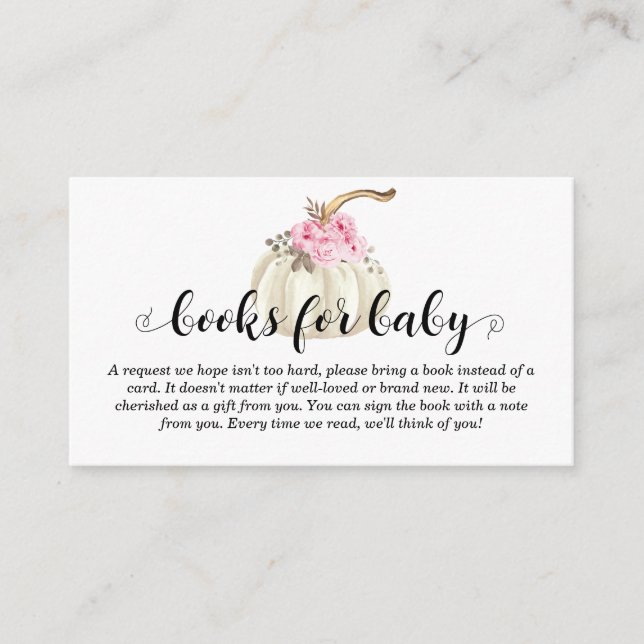 Books for Baby Pumpkin Pink Floral Baby Shower Enclosure Card (Front)