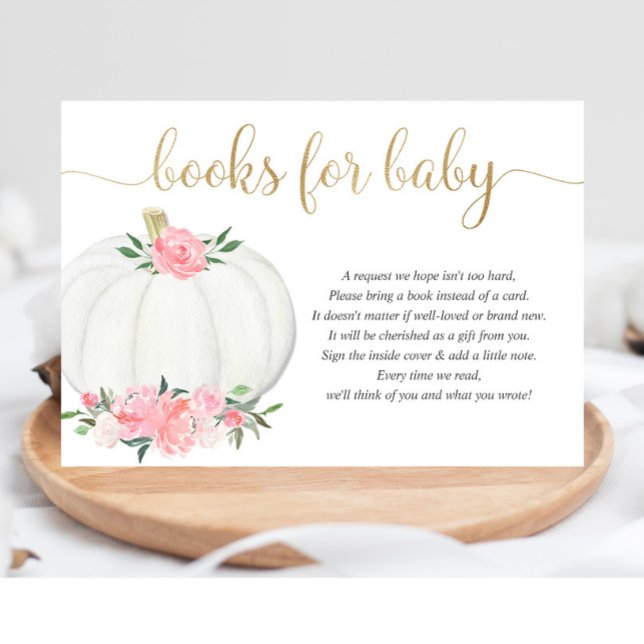 Books for baby Pumpkin pink gold girl baby shower Enclosure Card (Creator Uploaded)