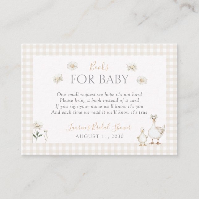 Books for Baby Silly Goose Whimsical Beige Shower Enclosure Card (Front)
