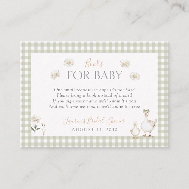 Books for Baby Silly Goose Whimsical Green Shower Enclosure Card (Front)