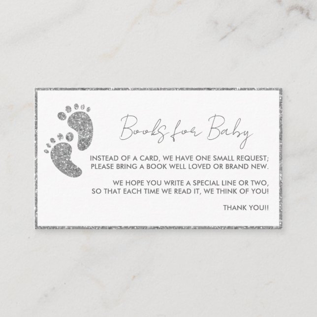 Books for Baby Silver Glitter Baby Shower  Enclosure Card (Front)