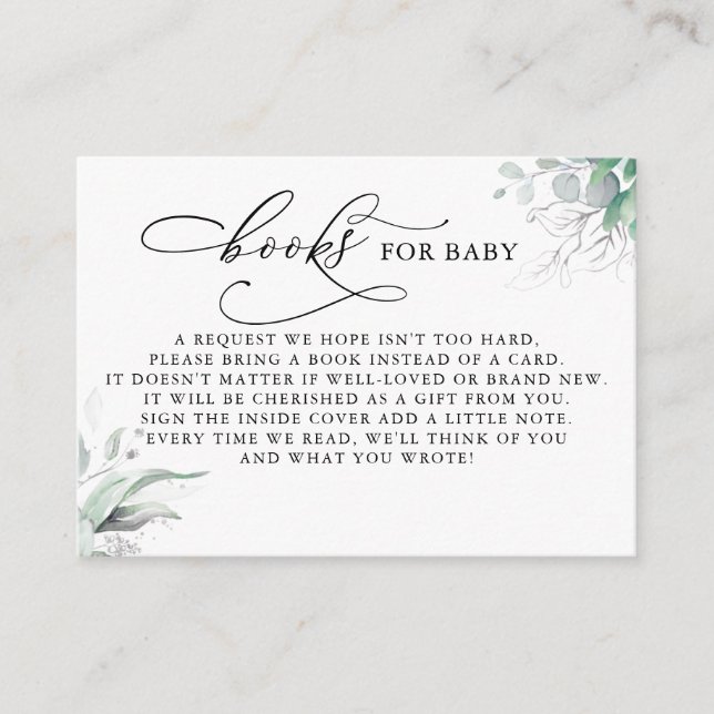 Books For Baby Silver Greenery Request Card (Front)