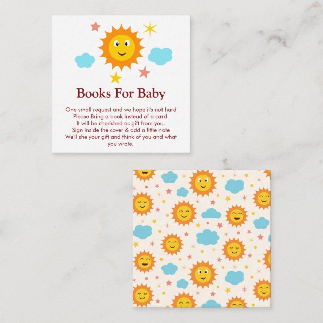 Books For Baby Smiling Sunshine Baby Shower Enclosure Card (Front/Back)