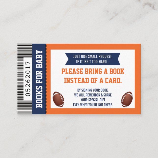 Books For Baby, Sports, Football Baby Shower Enclosure Card (Front)