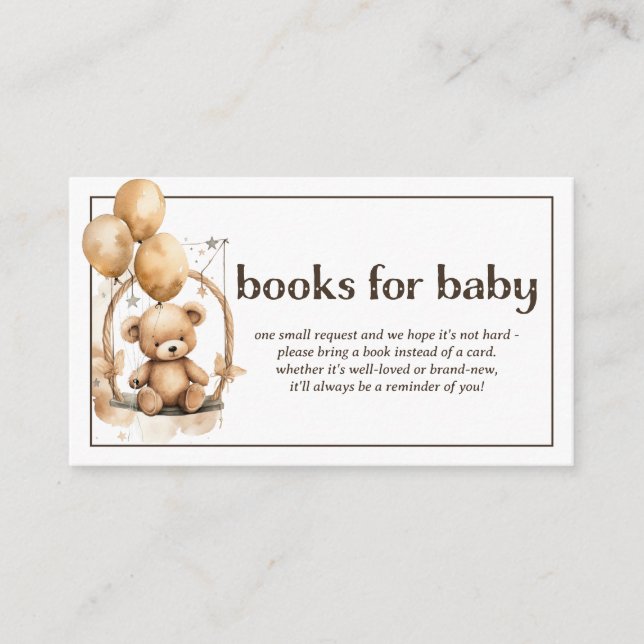 Books for Baby Teddy Bear Baby Shower Enclosure Card (Front)