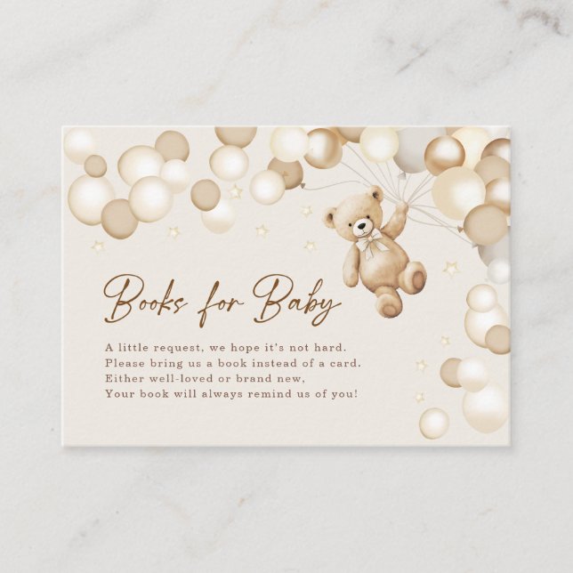 Books For Baby Teddy Bear Baby Shower Enclosure Card (Front)
