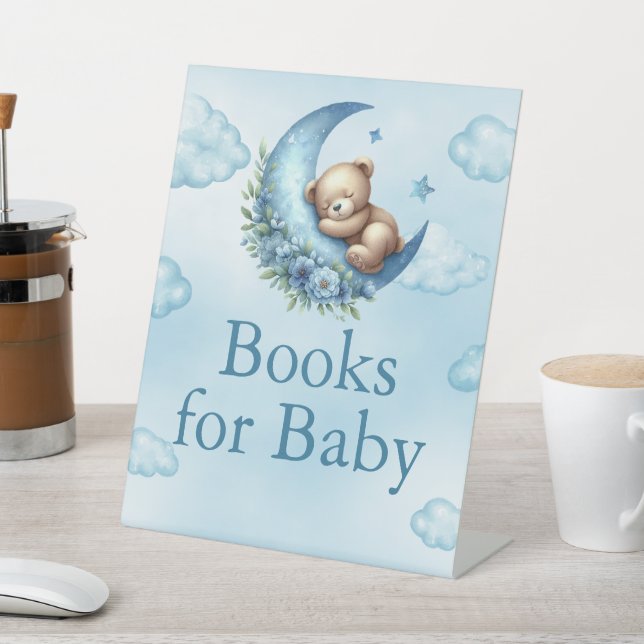 Books for Baby Teddy Bear Over The Moon Pedestal Sign (In SItu)