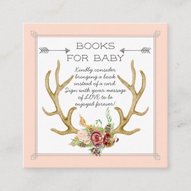 Books for Baby Ticket Boho Deer Antler Blush Roses (Front)