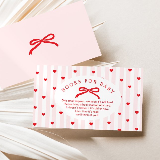 Books for baby Valentines hearts Bow Baby Shower Enclosure Card (Creator Uploaded)