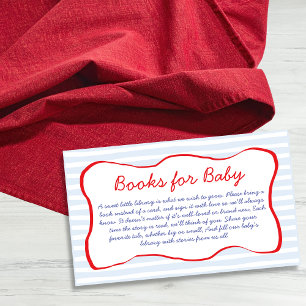 Books For Baby Wavy Frame Blue & Red Baby Shower Enclosure Card