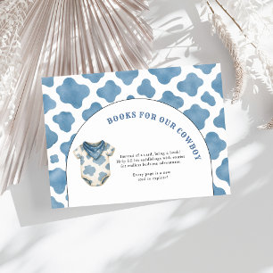 Books for Our Cowboy Blue Cow Print Baby Shower Enclosure Card