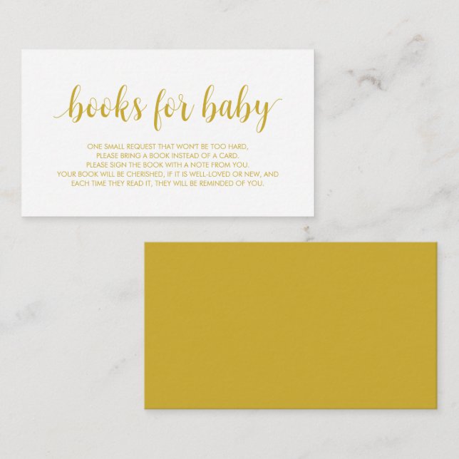 Books for the baby, Modern Cute Gold Script Enclosure Card (Front/Back)