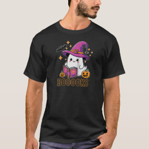 Books Ghost Boooks Halloween Reading Librarian Tea T-Shirt