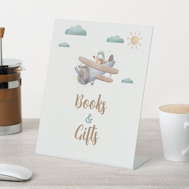 Books & Gift Airplane Baby Shower Traveller Pedestal Sign (In SItu)