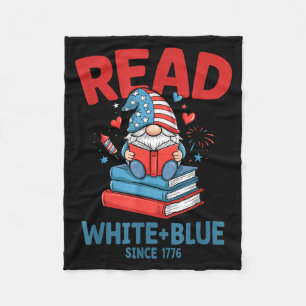 Books Gnome USA Fireworks Read White Blue Fleece Blanket