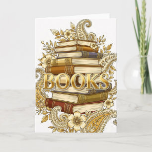 Books Gold Tone Art Readers Writers Bibliophiles Card