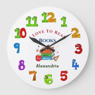 Books I Love To Read Child Students School Custom Large Clock