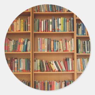 Books in the bookshelf classic round sticker