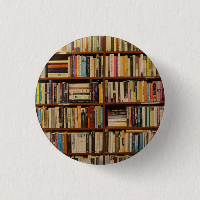 Books in the library  1 inch round button (Front)