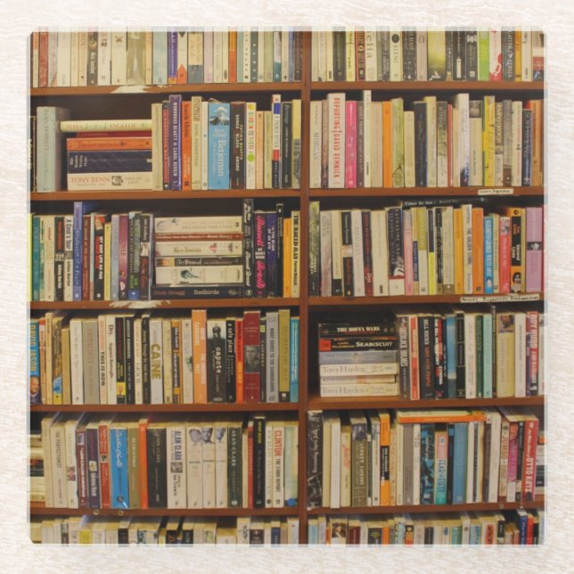 Books in the library  glass coaster (Front)
