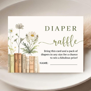 Books Library Baby Shower Wildflower Diaper Raffle Enclosure Card